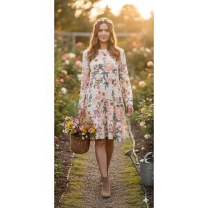 Zara Women's Floral Crinkle Textured Smocked Dress Cottagecore Fairy Prairie  XL